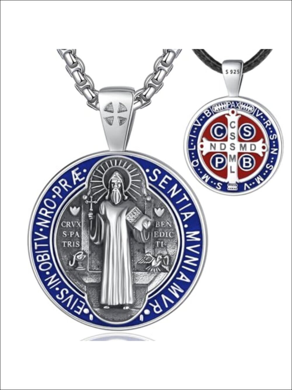 925 Sterling Silver St Benedict Medal Necklace Pendant